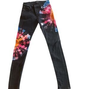 AMIRI: Men's Skinny Fit Stretch Black Tie Dye Jeans - 30